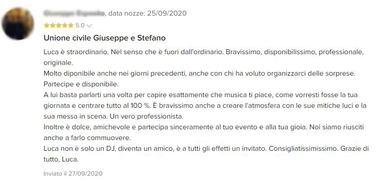 Feedback dj per matrimonio unione civile matrimonio gay bergamo milano brescia